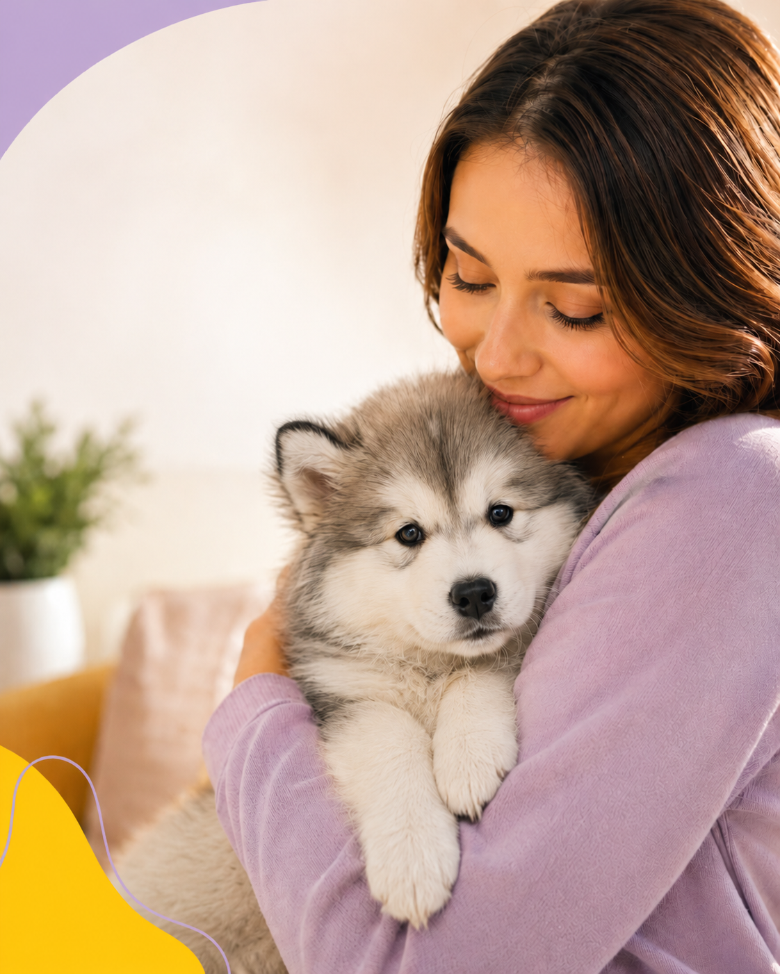 Pet lover cuidando a su cachorro con PetiHealth Card de Petify