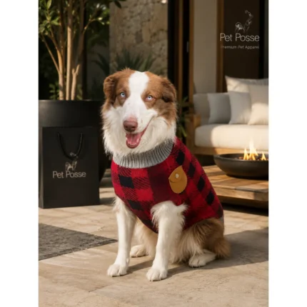 Suéter para Perro Pet Posse Premium de Punto Cuadros Rojo y Negro Talla L