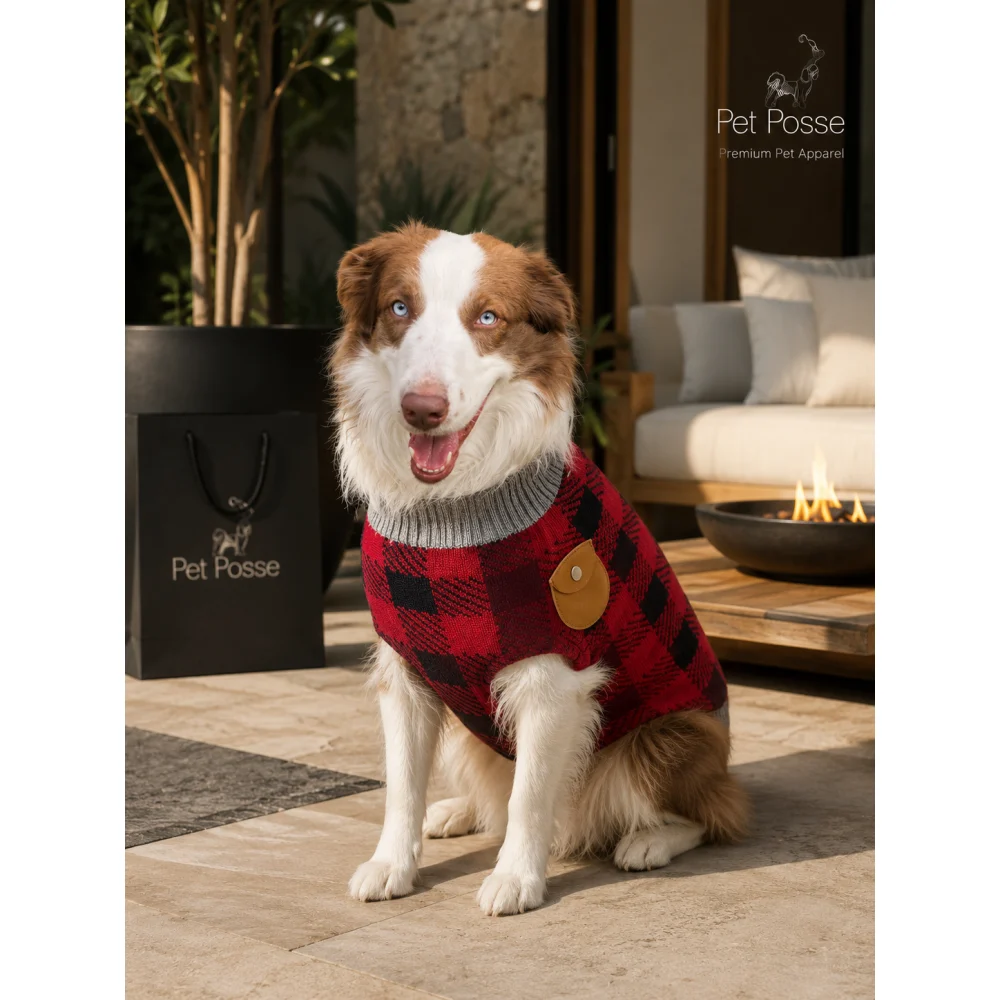 suéter rojo con bolsa Suéter para Perro Pet Posse Premium de Punto Cuadros Rojo y Negro Talla L - Imagen 1