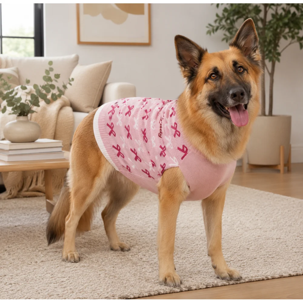 ChatGPT Image 2 jul 2026, 22_36_34 Suéter Tejido Premium para Perro con Diseño de Moños Rosa - Talla XL - Imagen 1
