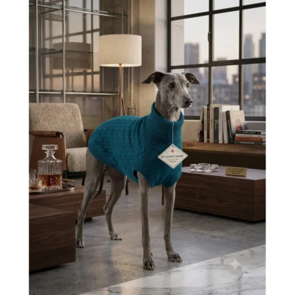 Suéter para Perro St. John's Bark Tejido Premium Talla L | Colores Rojo y Azul Petróleo